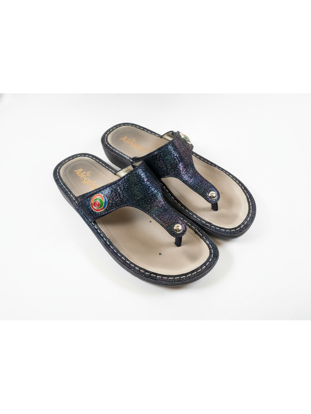 Alegria size 9 metallic rainbow carina dynamite thong slip on sandal comfort